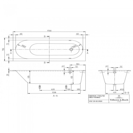 Ванна Villeroy & Boch Oberon 170 x 75 см квариловая UBQ170OBE2V-01