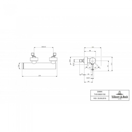 Смеситель Villeroy & Boch Dawn TVS10630115061 для душа, хром TVS10630115061